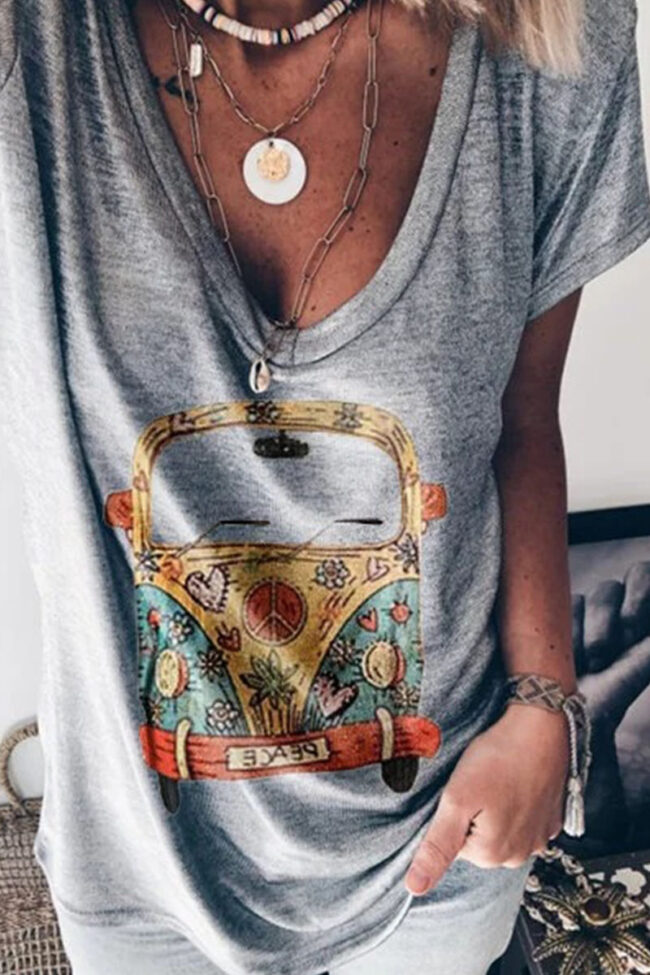 Fashion Street Print V Neck Tops