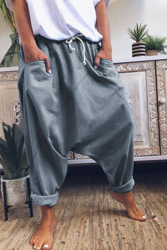 Fashion Street Solid Loose Mid Waist Harlan Bottoms