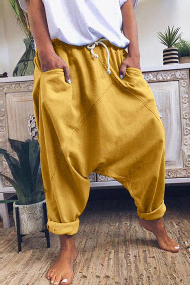 Fashion Street Solid Loose Mid Waist Harlan Bottoms