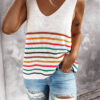 Fashion Casual Striped Split Joint V Neck Tops