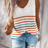 Fashion Casual Striped Split Joint V Neck Tops