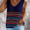 Fashion Casual Striped Split Joint V Neck Tops