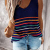 Fashion Casual Striped Split Joint V Neck Tops