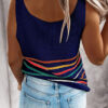 Fashion Casual Striped Split Joint V Neck Tops