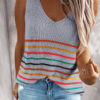 Fashion Casual Striped Split Joint V Neck Tops