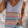 Fashion Casual Striped Split Joint V Neck Tops