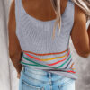 Fashion Casual Striped Split Joint V Neck Tops