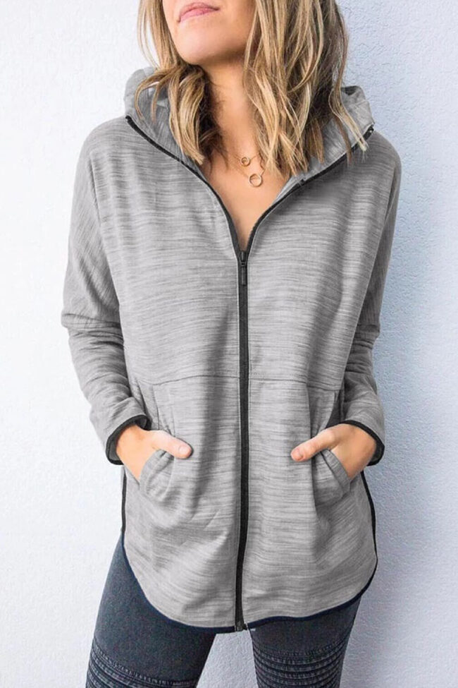 Fashion Casual Solid Hooded Collar Tops