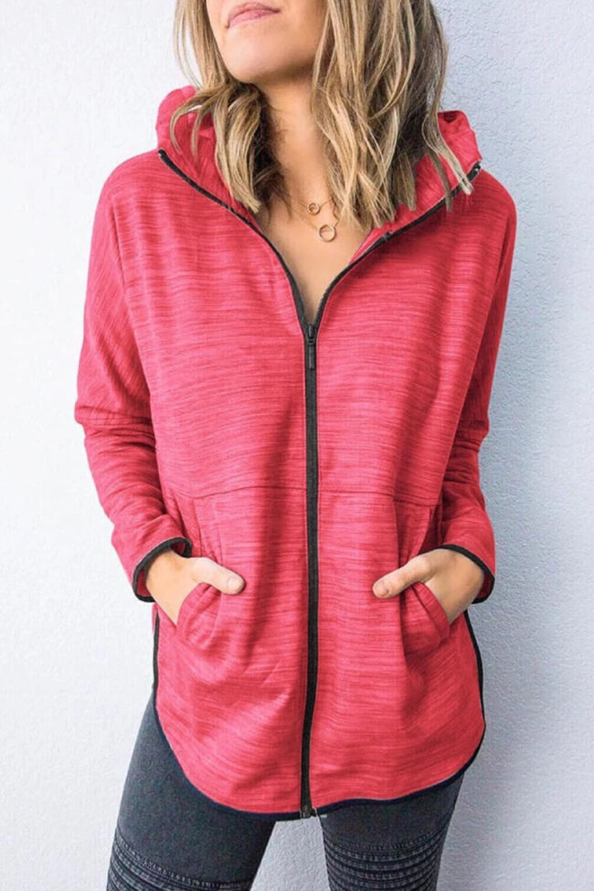 Fashion Casual Solid Hooded Collar Tops