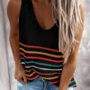 Fashion Casual Striped Split Joint V Neck Tops