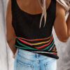 Fashion Casual Striped Split Joint V Neck Tops