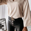 Fashion Street Solid Split Joint V Neck Tops