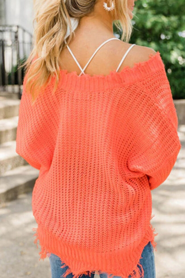 Fashion Street Solid Tassel V Neck Tops