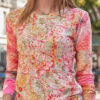 Fashion Street Print Split Joint O Neck Tops