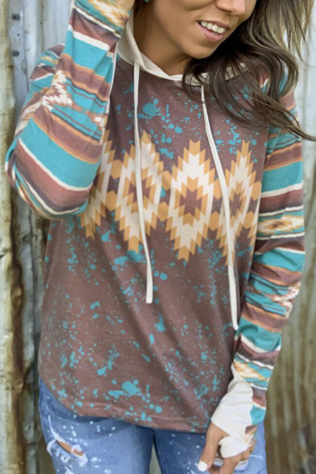 Fashion Street Print Hooded Collar Tops