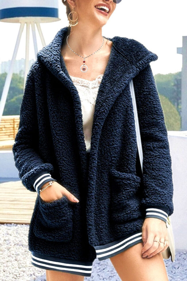 Fashion Street Solid Split Joint Hooded Collar Outerwear