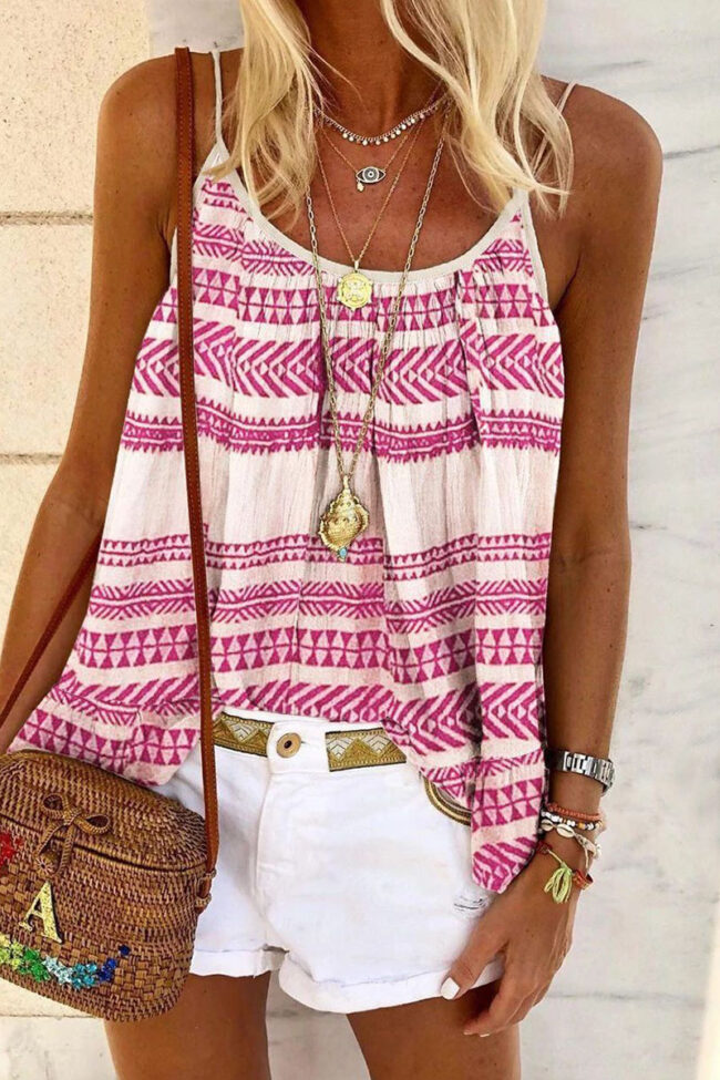 Fashion Casual Print Spaghetti Strap Tops