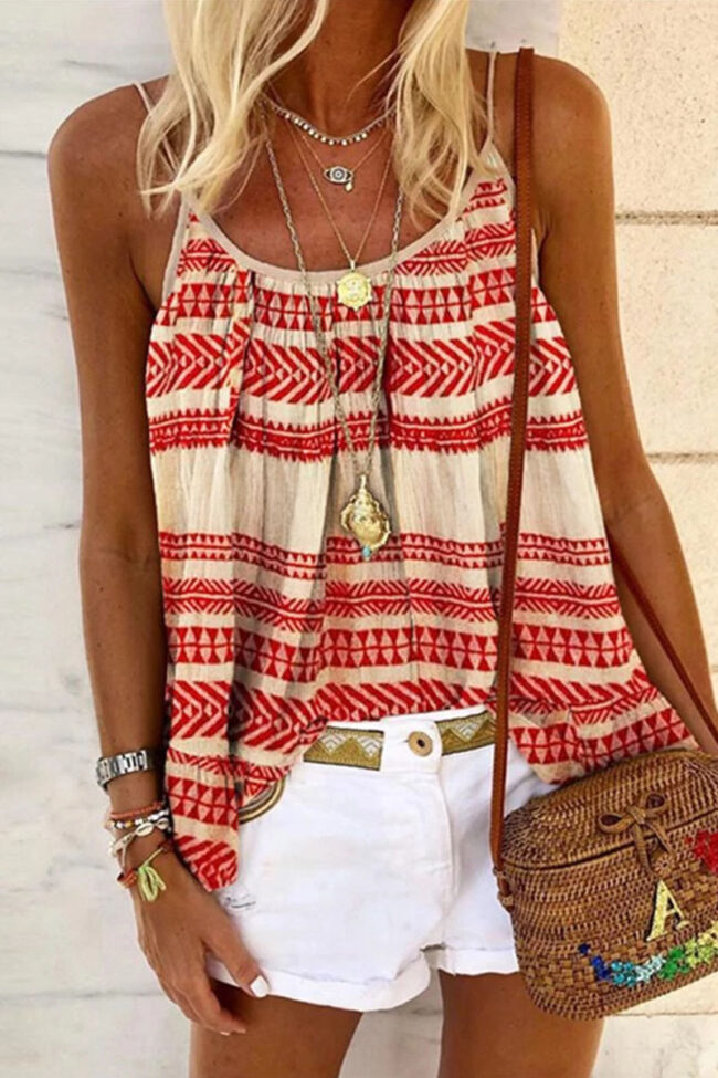 Fashion Casual Print Spaghetti Strap Tops