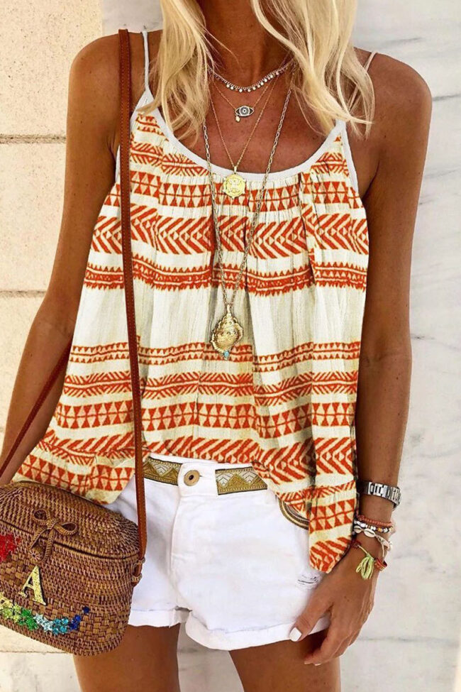 Fashion Casual Print Spaghetti Strap Tops