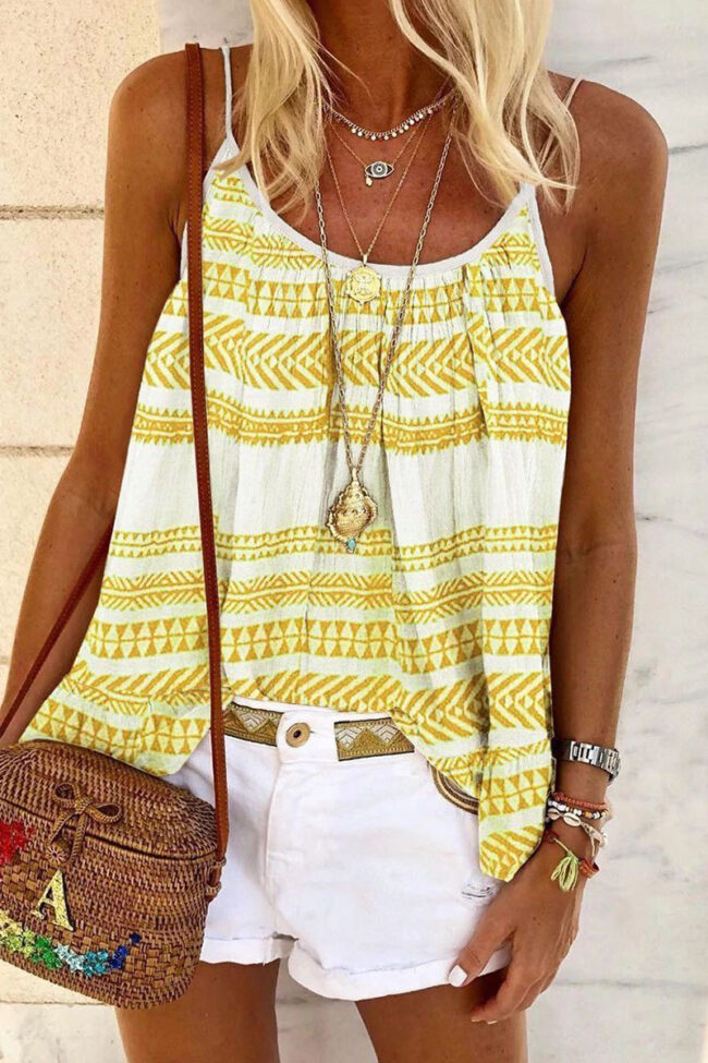 Fashion Casual Print Spaghetti Strap Tops