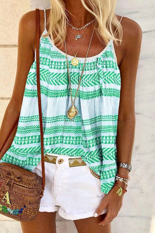 Fashion Casual Print Spaghetti Strap Tops