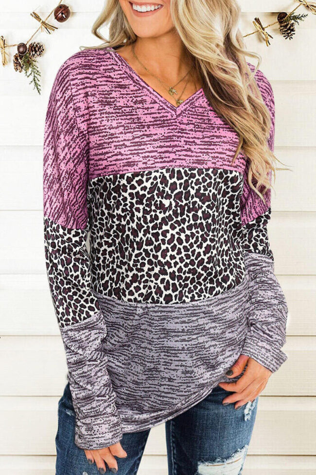 Fashion Casual Print Split Joint V Neck Tops