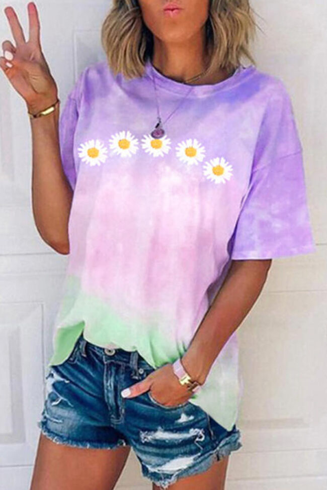 Fashion Casual Print O Neck Tops