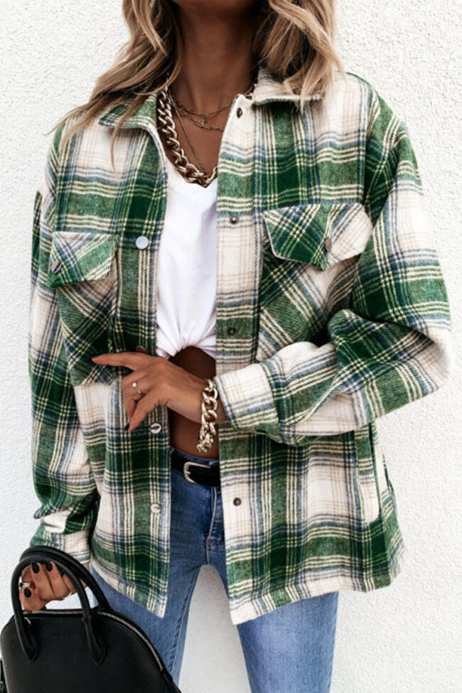 Fashion Casual Plaid Turndown Collar Tops