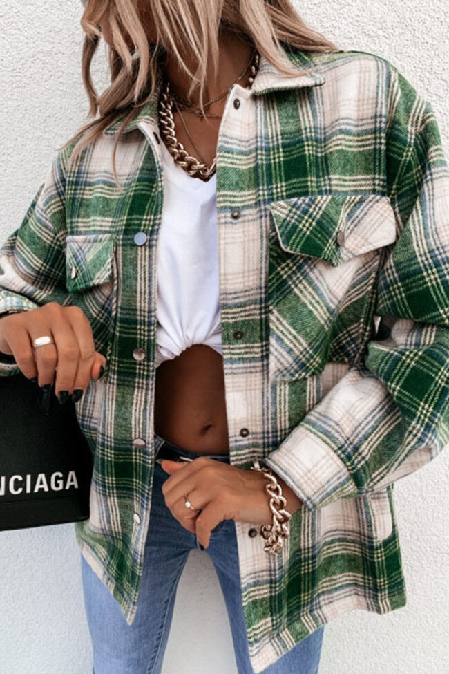 Fashion Casual Plaid Turndown Collar Tops