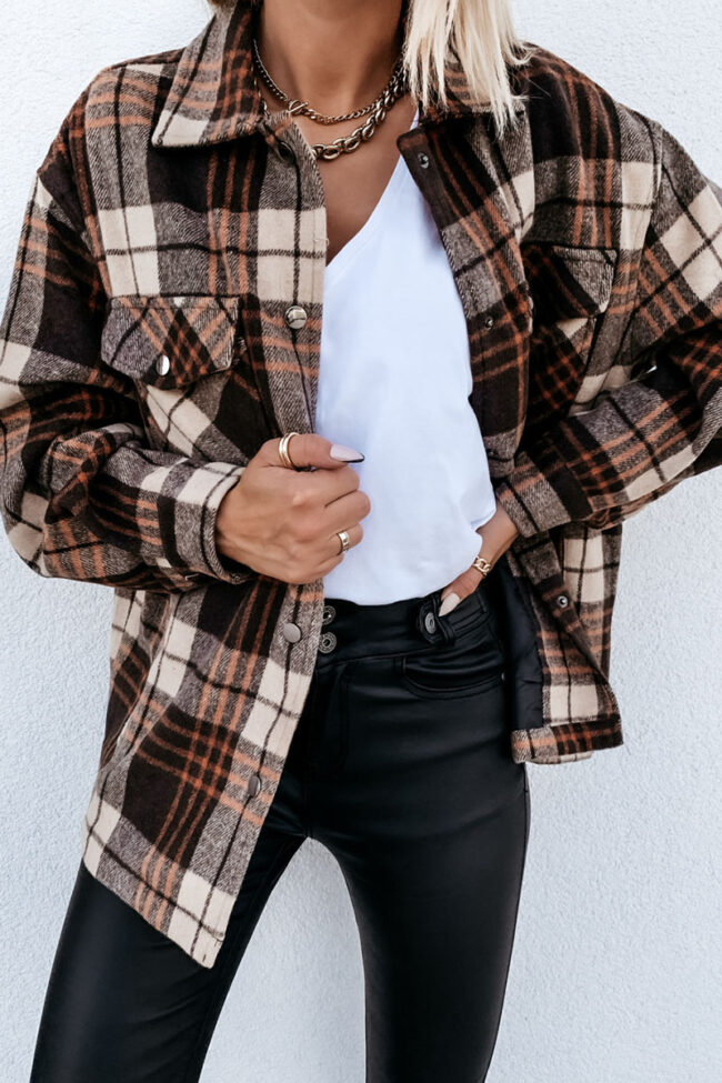 Fashion Casual Plaid Turndown Collar Tops