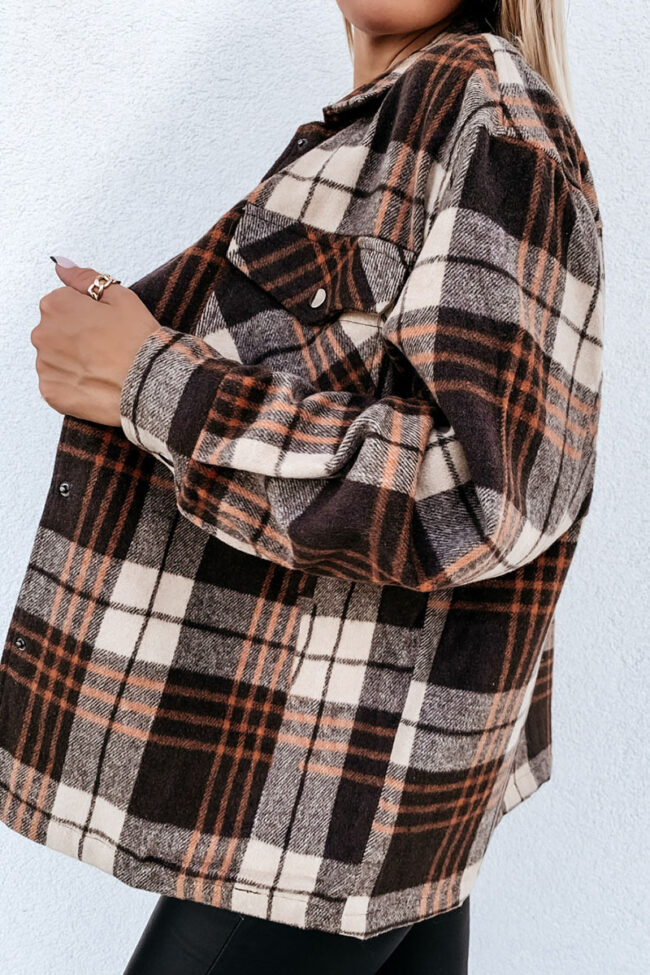 Fashion Casual Plaid Turndown Collar Tops