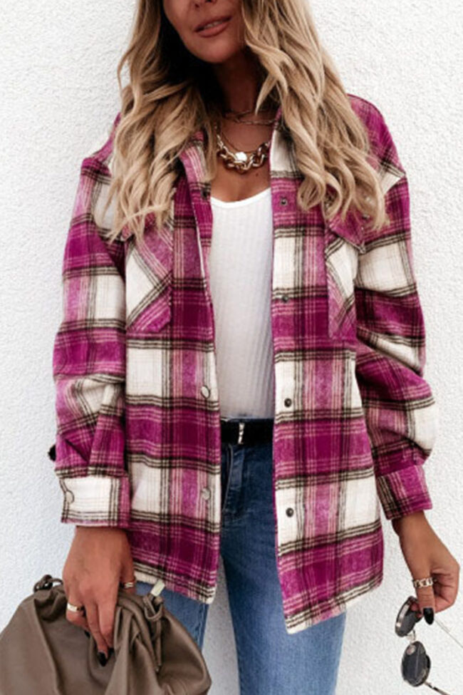 Fashion Casual Plaid Turndown Collar Tops