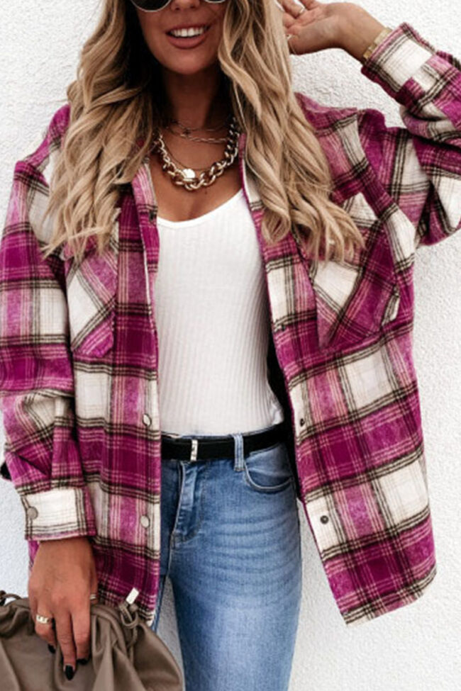 Fashion Casual Plaid Turndown Collar Tops