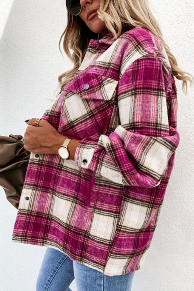 Fashion Casual Plaid Turndown Collar Tops