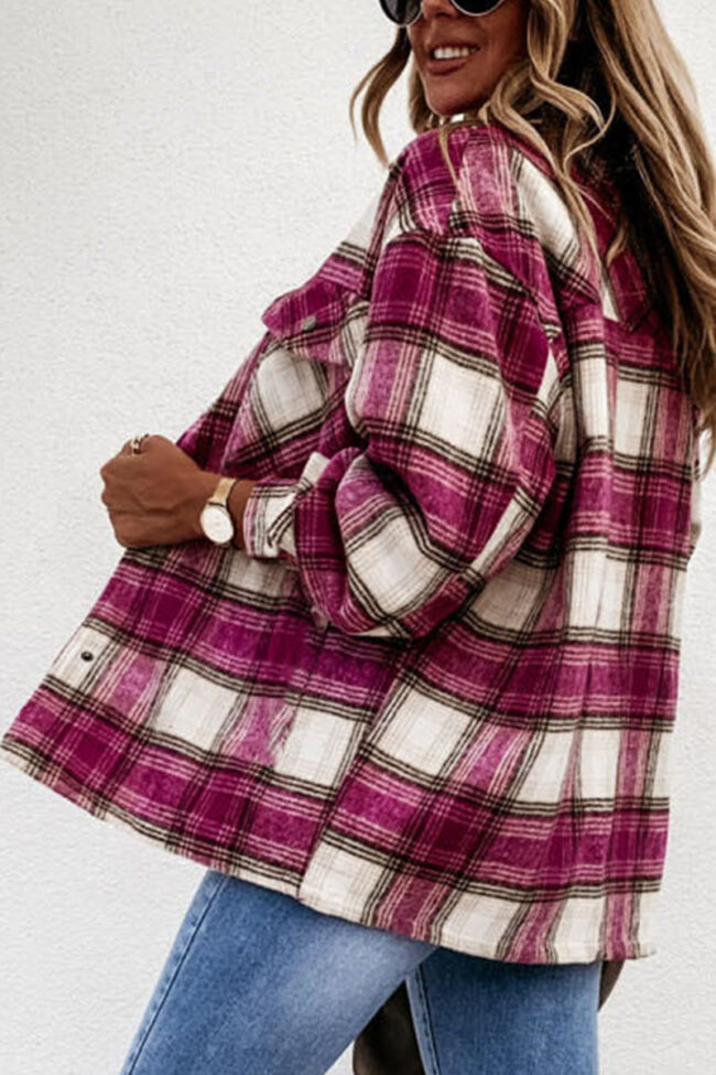 Fashion Casual Plaid Turndown Collar Tops