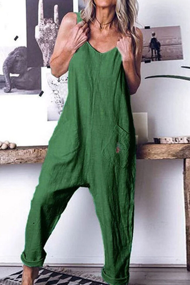 Fashion Street Solid V Neck Straight Jumpsuits