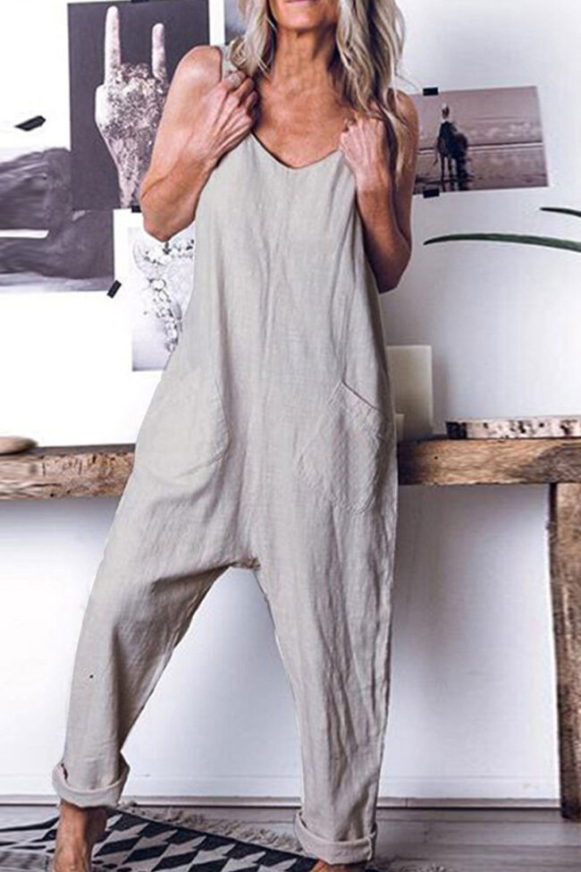 Fashion Street Solid V Neck Straight Jumpsuits