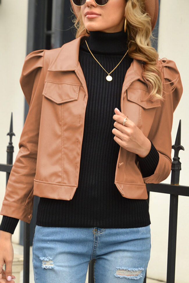 Fashion Street Solid Turndown Collar Outerwear