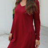 Fashion Casual Solid V Neck Long Sleeve Dress Dresses