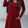 Fashion Casual Solid V Neck Long Sleeve Dress Dresses