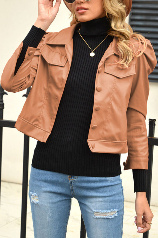 Fashion Street Solid Turndown Collar Outerwear