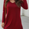 Fashion Casual Solid V Neck Long Sleeve Dress Dresses