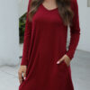 Fashion Casual Solid V Neck Long Sleeve Dress Dresses