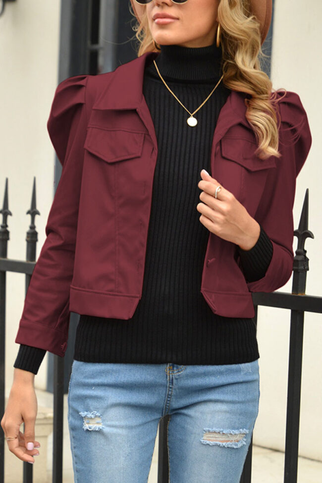 Fashion Street Solid Turndown Collar Outerwear