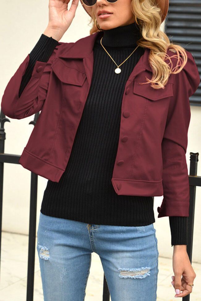 Fashion Street Solid Turndown Collar Outerwear