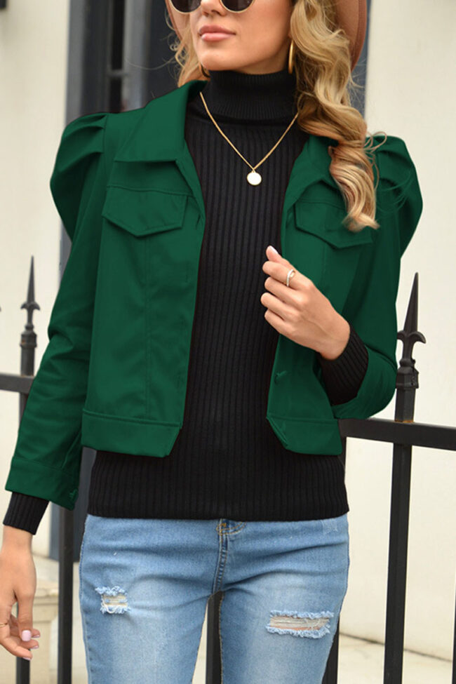 Fashion Street Solid Turndown Collar Outerwear