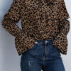 Fashion Casual Leopard Frenulum Turndown Collar Tops