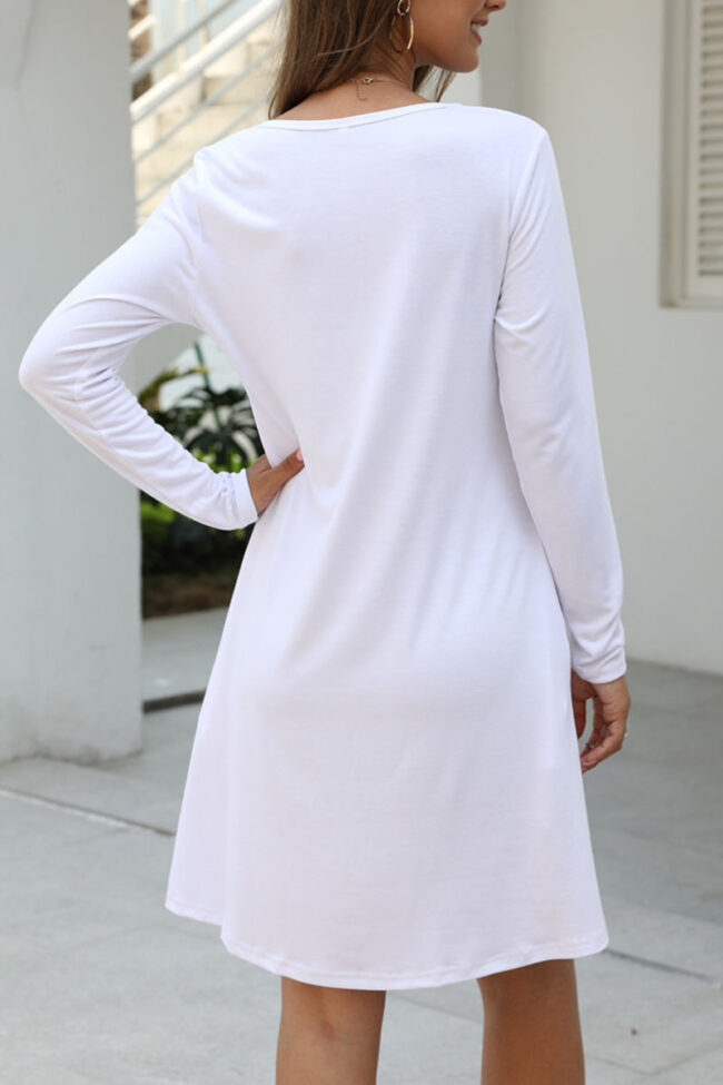 Fashion Casual Solid V Neck Long Sleeve Dress Dresses