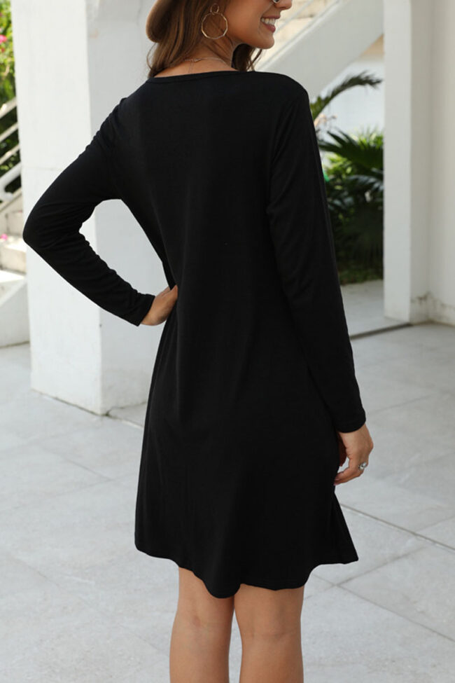 Fashion Casual Solid V Neck Long Sleeve Dress Dresses