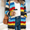 Fashion Street Striped Print Split Joint V Neck Outerwear